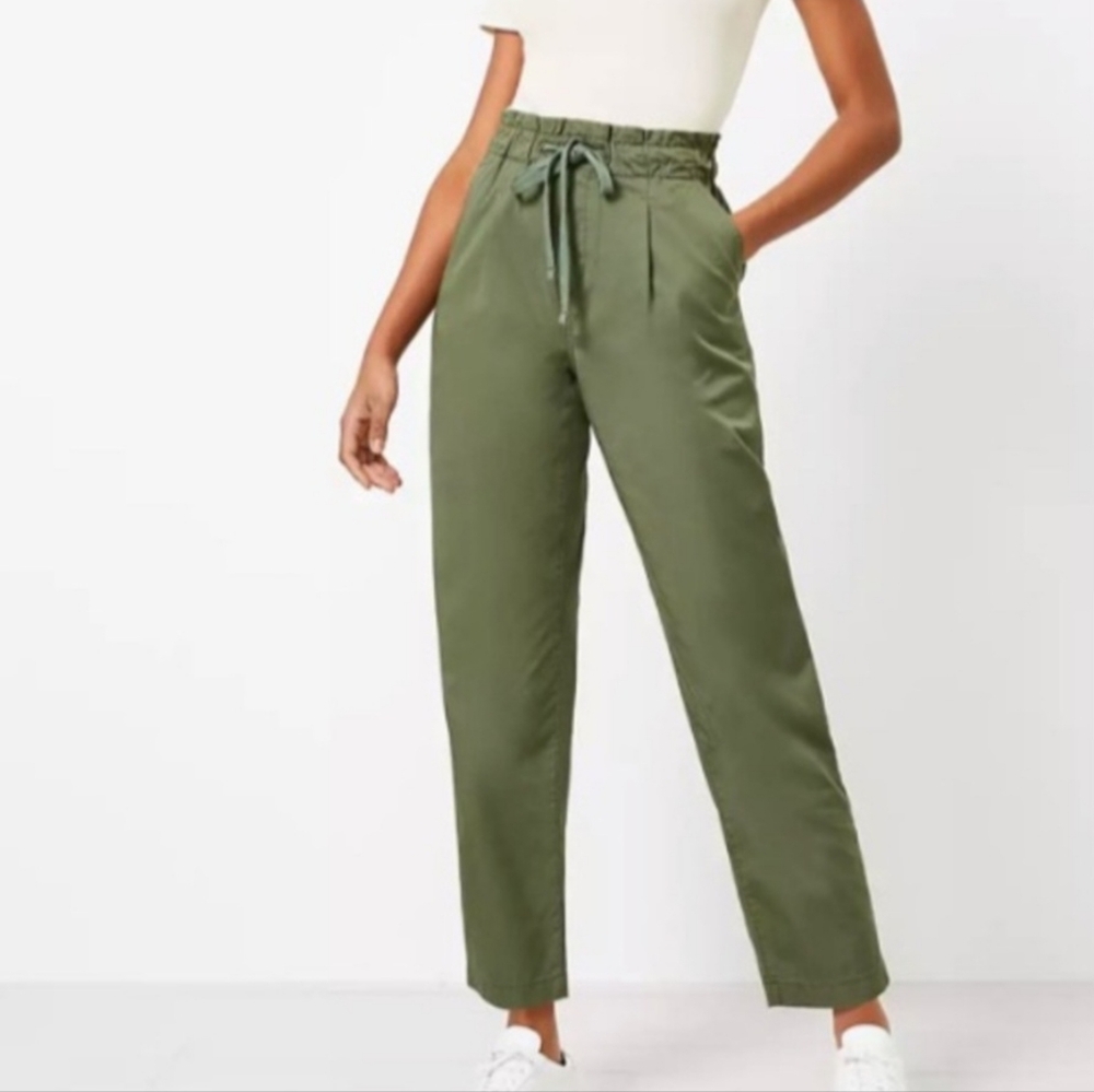 EUC LOFT Women's Olive Green Paperbag Drawstring Cotton Poplin Pants-Sz L